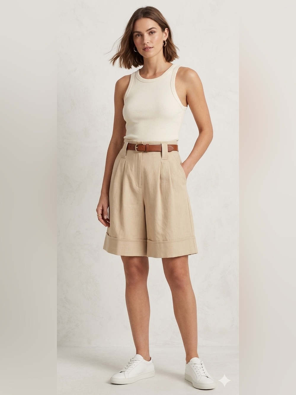 Express Women’s 0 Tan High Waisted Paperbag Pleated Dressy Shorts XXS Classic
